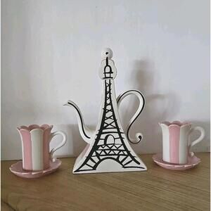 6 Piece Set Department 56 Cherie Poodle Eiffel Tower Tea Pink Complete